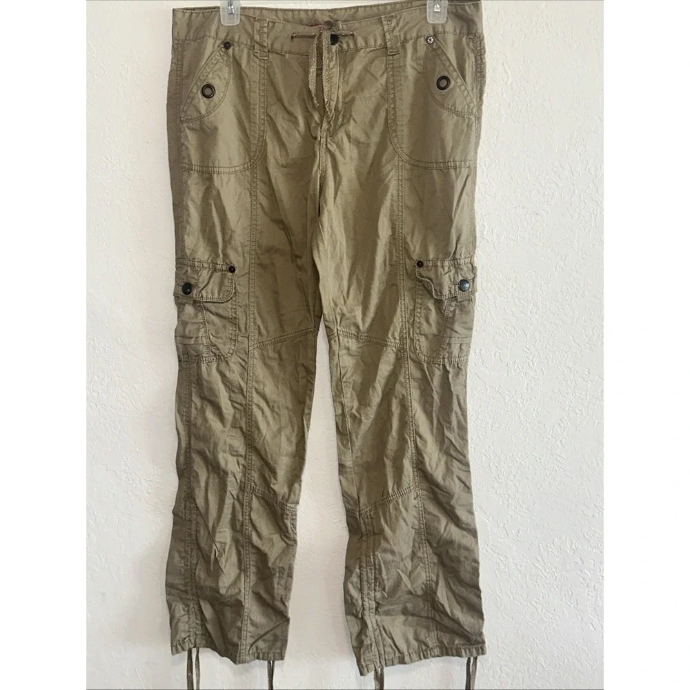 UNION BAY Womens Lightweight Cargo Pants Sz 17 M Brown Drawstring Tactical C21